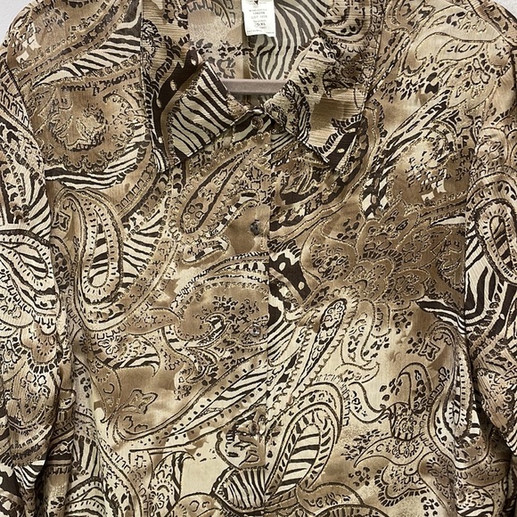 Cydney Mar Sheer Tunic Blouse, Browns with a Touch of Gold, XL, NWOT - Picture 2 of 8